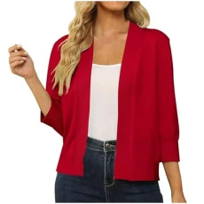 Womens Knitted Lightweight Cardigan Ribbed Knit Cropped Cardigans Cuffed Long Sleeve Open Front Jacket Soft Short Knitted Sweater Knitwear Elegant Party Casual Knitted Shawl Solid Loose Jumper Outwear