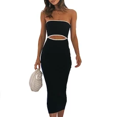 Womens Knitted Strapless Bodycon Dress Sexy Cut Out Midi Dress Elegant Ladies Long Summer Beach Dress (A 01- Black, S) Womens Knitted Strapless Bodycon Dress Sexy Cut Out Midi Dress Elegant Ladies Long Summer Beach Dress (A 01- Black, S)