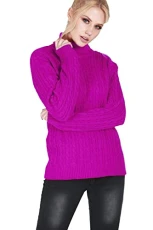 Womens Knitted Sweater Stretchy Turtle High Polo Neck Chunky Cable Jumper Jumper Fuchsia M/L (UK 12/14) Womens Knitted Sweater Stretchy Turtle High Polo Neck Chunky Cable Jumper Jumper Fuchsia M/L (UK 12/14)