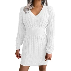 Womens Knitwear Elegant Long Sleeve V Neck Waist Slim Sweater Dress Knitted Jumper Ribbed Cable Sweaters Solid Colour Party Autumn Knit Bodycon Dress Short Skirts Winter Thermal Loungewear White Womens Knitwear Elegant Long Sleeve V Neck Waist Slim Sweater Dress Knitted Jumper Ribbed Cable Sweaters Solid Colour Party Autumn Knit Bodycon Dress Short Skirts Winter Thermal Loungewear White