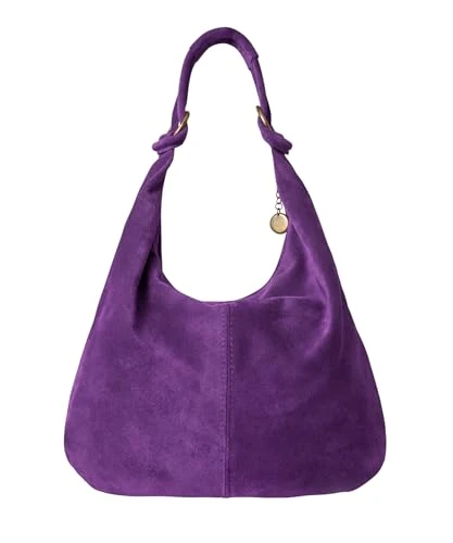 Women's Knotted Handle Slouchy Suede Bag, Purple