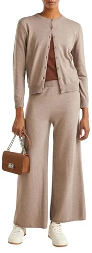 Women's Korean Jersey M/L 1035d5012 Cardigan Sweater, Brown, S