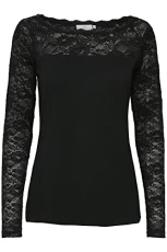 Women's Lace Blouse with Long Sleeves Fitted Top, Black Deep, M Women's Lace Blouse with Long Sleeves Fitted Top, Black Deep, M