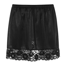 Womens Lace Hem Ice Silk Waist Slip Underskirt Anti-penetration Anti-glare Bottoming Skirt Type A Black One Size