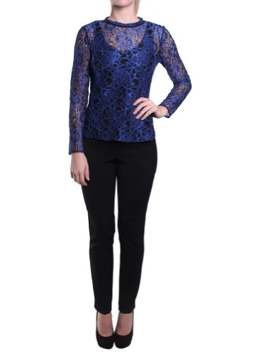 Women's Lace Long Sleeve Top, Mid Blue, 5