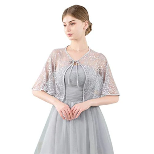 Women's Lace Shawls Wrap Shrug Evening Wedding Party Bolero Cape (Light Grey)