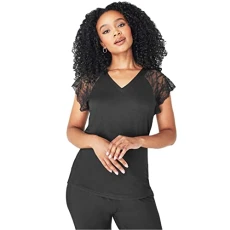 Womens Lace Trim Pyjama Top Black 12 (M) Womens Lace Trim Pyjama Top Black 12 (M)