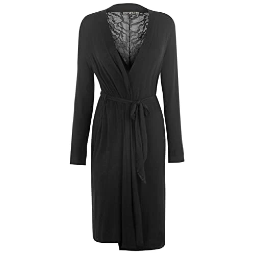 Womens Lace Trim Robe Gown Black 10 (S)