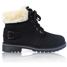 WOMENS LACE UP COLLAR FUR LINED WINTER WARM LADIES ANKLE BOOT SIZE 3-8