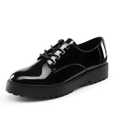 Womens Lace Up Formal Shoes in Black Ladies Flat Low Heel Smart Derby Vintage Oxfords,SD