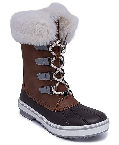 Women's Lace-Up Winter Snow & Rain Boots - Water-Resistant Insulated Boots with Cozy Faux Fur Lining