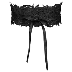 Womens Lace Wide Waist Belt Wrap Around Obi Croset Belts Bowknot, Black, 64 6cm/25. 41.73"