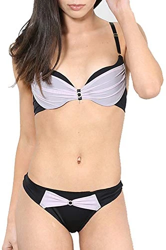 Womens Laced Underwired Mesh Bow Line Bra Set Black Brief UK 14/16