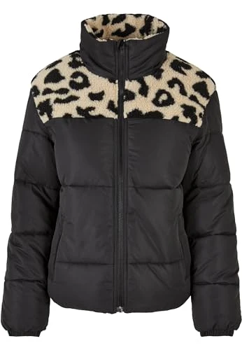 Women's Ladies AOP Sherpa Mixed Puffer Jacket, Black/Sandleo, M