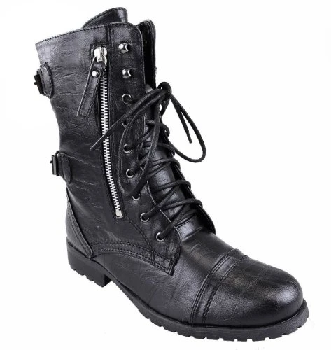 Womens Ladies Army Combat LACE UP Zip Grunge Military Biker Trench Punk Goth Ankle Boots Shoes Size 