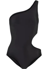 Women's Ladies Asymmetric Cut Out Swimming Suit Bikini, Black, S