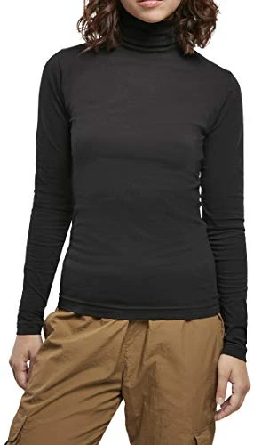 Women's Ladies Basic Turtleneck L/S T-Shirt, Black, XXL