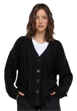 Women's Ladies Cabel Knit Cardigan Sweater, Black, XXXXL