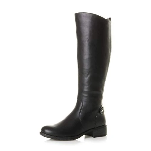 Womens Ladies Calf mid Heel Zip Stretch Gusset Riding Boots, Black Matte, 7 UK