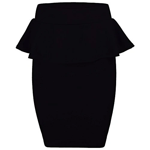 Womens Ladies Celeb Peplum Pencil Frill Bodycon Knee Length Skirt Plus Size 8-22, XXL 20-22 Plus Size, Black - Celebrity Inspired Peplum Skirt