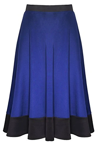 Womens Ladies Celeb Stretch Panel Scuba Flared Skater Swing Midi Skirt Plus Size Royal Blue