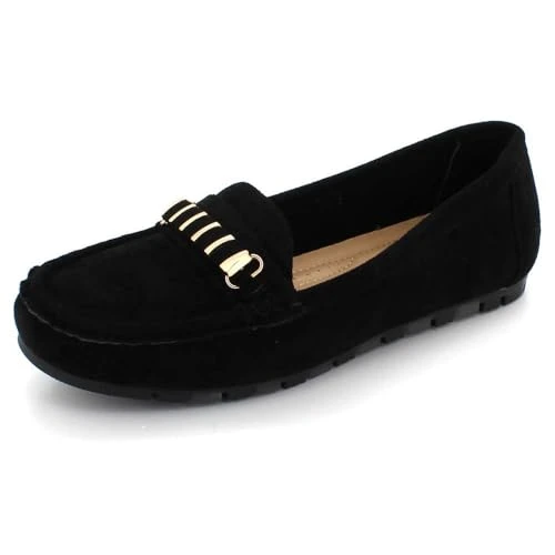 Womens Ladies Comfort Casual Office Work Loafer Moccasins Closed Toe Flat Slip-On Black Shoes Size U