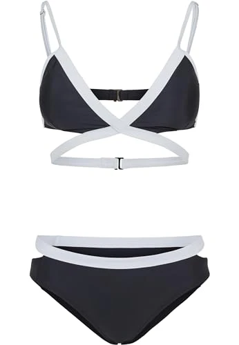 Women's Ladies Contrast Bikini Set, Black (Black/White 00826), XL