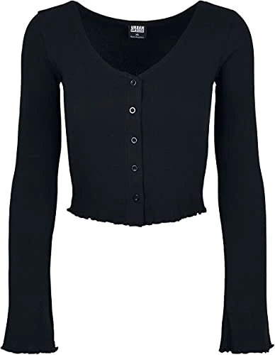 Women's Ladies Cropped Rib Cardigan Sweatshirt, Black, L
