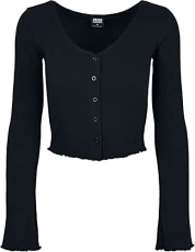 Women's Ladies Cropped Rib Cardigan Sweatshirt, Black, L Women's Ladies Cropped Rib Cardigan Sweatshirt, Black, L
