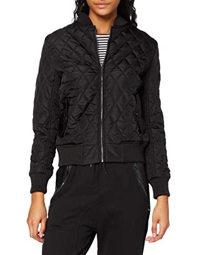 Women's Ladies Diamond Quilt Nylon Jacket, Black (Black 7), M