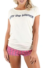 Womens Ladies Enjoy The Silence Baggy Oversize Top Tartan Short Nightwear Set