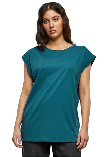 Women's Ladies Extended Shoulder Tee Basic Capsleeves, Shortsleeve T-Shirt Top with C