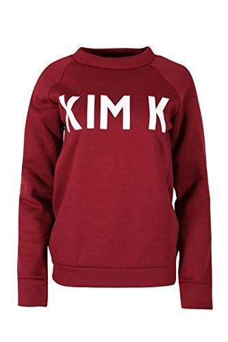 Womens Ladies Fleece Knitted Kim K Long Sleeves Baggy Round Neck Sweatshirt Wine