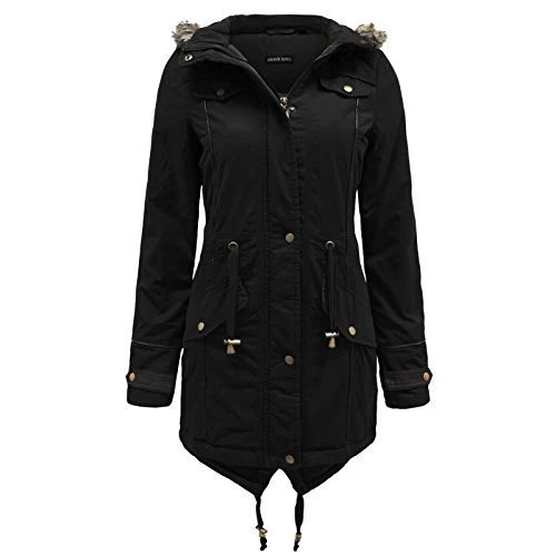 WOMENS LADIES FUR OVERSIZED HOOD FISHTAIL JACKET MILITARY PARKA COAT