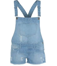 Womens Ladies Girls Dungarees Monika Jumpsuits Stretch Denim Jeans Short Dress Light Blue 13/14 Years