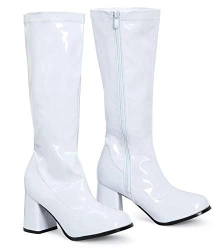 Womens Ladies Go Go Fancy Dress Party 1960 1970 Retro Patent Shiny Platform Boots Size[WHITE PATENT 