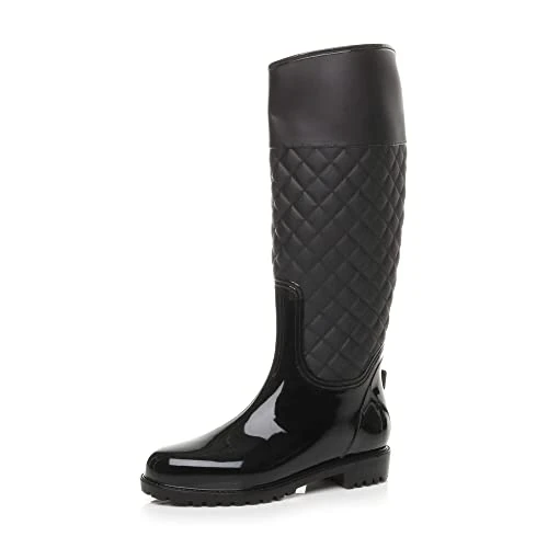 Womens Ladies Grip Sole Quilted Waterproof Wellington Boots Wellies Size 5 38 Black