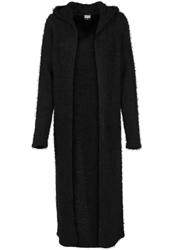 Women's Ladies Hooded Feather Cardigan Sweater, Black, X-Small