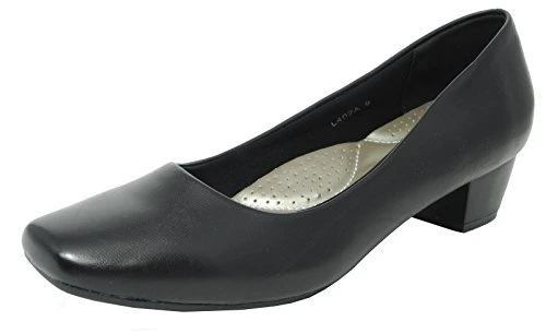 Womens Ladies Leather Lined Comfortable Black Low Heel Court Shoes, Black, 8 UK