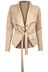 Womens Ladies Long Sleeve Belted Wrap Waterfall Cape Coat Jacket Blazer Cardigan Plus Size (UK 20/22) Stone