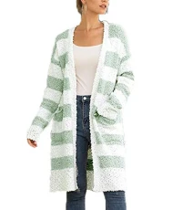 Women's Ladies Long Sleeve Cardigan Splice Open Front Chunky Aran Cable Knitted Grandad Color Matching Cardigans