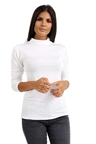 Womens Ladies Long Sleeve Turtle Polo Neck T-Shirt Slim Fit Jersey Casual Basic Plain Tee Vest Top W