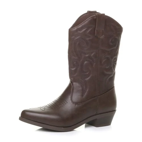 Womens Ladies Low Cuban Heel Pointed Toe Western Calf Cowboy Boots Size 6 39