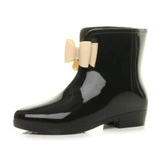 Womens Ladies Low Heel Bow Pull on Ankle Boots Wellies Wellingtons Size 8 41 Black