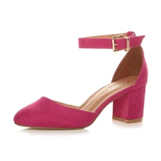 Womens Ladies Low mid Block Heel Ankle Strap Court Shoes Sandals, Fuchsia Suede, 7 UK Womens Ladies Low mid Block Heel Ankle Strap Court Shoes Sandals, Fuchsia Suede, 7 UK