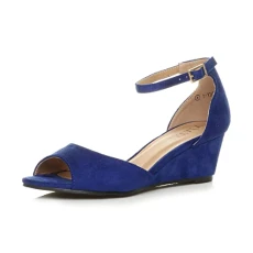 Womens Ladies Low mid Wedge Heel Ankle Strap Casual Evening Sandals, 5 UK, Cobalt Blue Suede