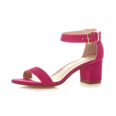 Womens Ladies mid Heel peep Toe Buckle Ankle Strap Party Strappy Sandal , 3 UK, Fuchsia Suede