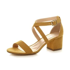 Womens Ladies mid Low Block Heel Cross Straps Party Strappy Sandals, 6 UK, Mustard Suede Womens Ladies mid Low Block Heel Cross Straps Party Strappy Sandals, 6 UK, Mustard Suede