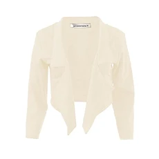 Womens Ladies New Plain 3/4 Sleeve Open Front Waterfall Style Cropped Blazer Coat Short Top Cream