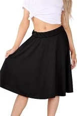 Womens Ladies New Plain Knee Length Elasticated Waist Flared Skater Swing Jersey Midi Skirt Black Womens Ladies New Plain Knee Length Elasticated Waist Flared Skater Swing Jersey Midi Skirt Black